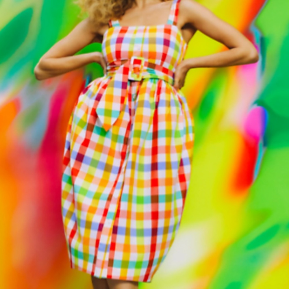 CHRISTOPHER JOHN ROGERS X TARGET
Plaid Wide Strap Tie Waist Dress, NWT, Size 0